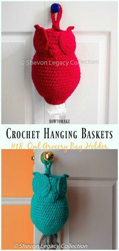 Grocery Bag Holder Crochet, Bag Holder Crochet, Crochet Bag Holder, Crochet Basket Diy, Crochet Hanging Baskets, Plastic Grocery Bag Holder, Crochet Grocery Bag, Bag Holder Pattern, Crocheted Baskets