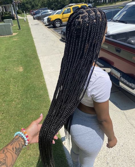 50 Inch Knotless Braids, Jet Black Knotless Braids, Long Black Braids, Black Knotless Braids, Black Knotless, Black Kids Braids Hairstyles, Big Box Braids Hairstyles, Black Ponytail Hairstyles, Feed In Braids Hairstyles