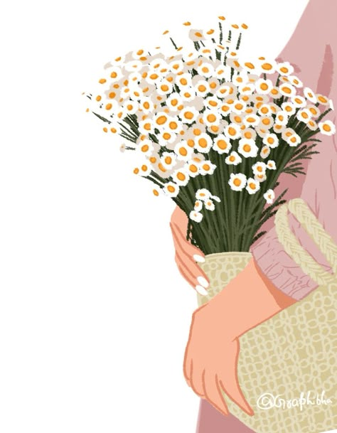 Women holding daisy flower in her hand bag Woman Flower Illustration, Holding Flowers Drawing, Daisy Flower Illustration, Daisy Flower Drawing, Cherry Blossom Painting Acrylic, Daisy Illustration, Daisy Bags, Surealism Art, Happy Birthday Art