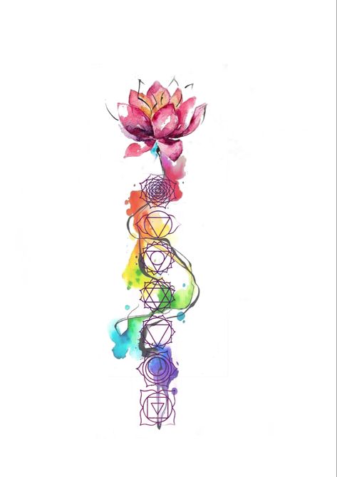 Montagem By Pinke Tattoo 7 Chakras Lotus Tattoo, Massage Therapy Tattoos Ideas, Small Chakra Tattoo, Reiki Tattoos, Chakra Cake, Seven Chakras Tattoo, Chakras Tattoo, Chakra Tattoo, Phoenix Tattoo Design