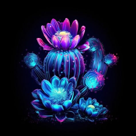 Neon flowers pattern purple plant. | Premium Photo Illustration - rawpixel Purple Cactus Aesthetic, Purple Cactus, Neon Cactus, Cactus Pattern, Purple Plants, Neon Flowers, Plant Aesthetic, Cactus Flowers, Flowers Pattern