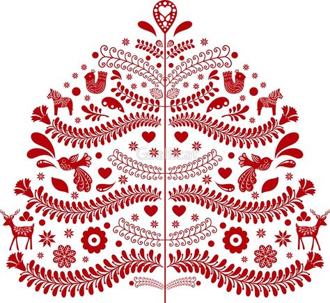 Red Scandinavian Christmas Tree #christmas #tree #scandianavian #folkart #holiday #seasonal #winter Scandinavian Folk Art Swedish Style, Scandinavian Folk Art Christmas, Folk Art Christmas Tree, Scandinavian Christmas Tree, Folk Christmas, Scandinavian Christmas Trees, Folk Art Christmas, Christmas Tree Canvas, Art Christmas Tree