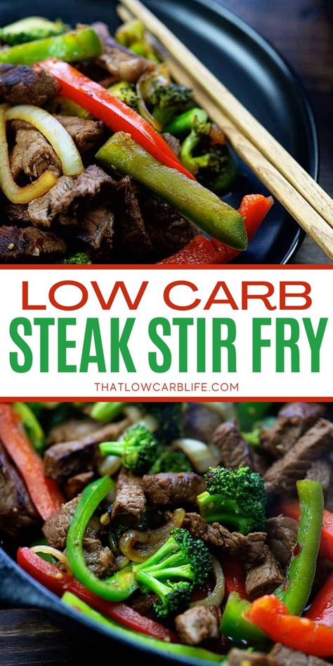 This recipe for Steak stir fry is just as easy as take-out, but it’s so much healthier. Low carb, keto friendly, and bursting with Asian flavors. #lowcarbstirfry #steakstirfry Steak Tips And Peppers, Cubed Steak Stir Fry, Top Beef Sirloin Steak Recipes, Flank Steak And Veggies, Sirloin Steak And Peppers Recipes, Teriyaki Pepper Steak Recipe, Steak Peppers Onions Mushrooms, Beef And Green Peppers Stir Fry, Healthy Sirloin Recipes