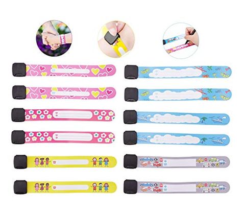 Child Safety ID Wristband, 12pcs Reusable&Waterproof Safety ID Bracelets for Kids Anti-Lost Child Travel ID Bands for Children Field Trip&Outdoor Activity Kids Safety Bracelet, Disney Money, Party Wristbands, Bracelets For Kids, Disney World Packing, Travel Kids, Waterproof Pen, Minnie Mouse Headband, Toddler Safety