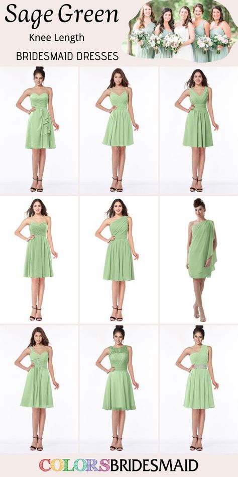 Bridesmaid Dresses Sage Green, Bridesmaid Dresses Sage, Dresses Sage Green, Tiana Wedding, Sage Green Bridesmaid Dresses, Sage Green Bridesmaid, Sage Bridesmaid Dresses, Bridesmaid Dress Collection, Knee Length Bridesmaid Dresses