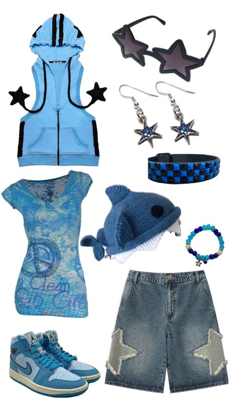 Blue outfit #blue #outfit Blue Y2k Fashion, Cleancore Outfit, Ocean Blue Outfit, Teal Blue Outfit, Blue Outfit Aesthetic, Shifting Outfits, Core Fashion, Ugly Outfits, 2000s Outfit