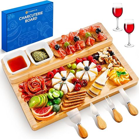 Amazon.com | Charcuterie Boards, Thereye Cheese Board with Knife Set, Bamboo Charcuterie Board Set, Gifts for Women, Wedding Gifts, House Warming Gifts, Bridal Shower Gift: Cheese Servers Cheese Board Set, Cheese Knife Set, Types Of Cheese, Bridal Shower Gift, Charcuterie Boards, Knife Set, Bridal Shower Gifts, Charcuterie Board, Serving Platters