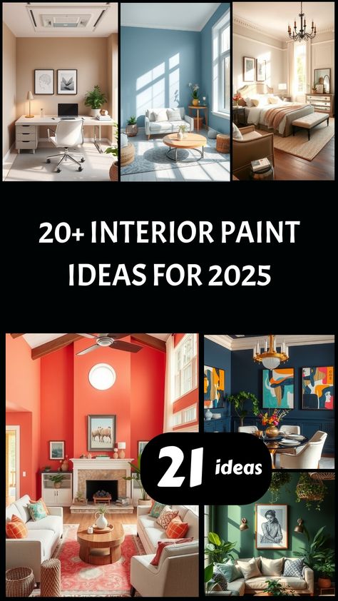 20+ interior paint ideas for 2025 featuring vibrant and neutral room designs. Painting The House Interior Ideas, Paint Ideas For Interior House, Trim Color Same As Wall Color, Inside Colors House Interiors, Paint Colors For High Ceiling Rooms, Teal House Color Scheme, Loft Paint Color Ideas, Living Color Ideas, Trending Home Colors 2024