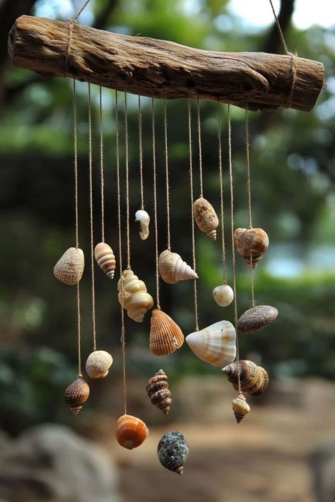 Natural Wind Chimes, Rock Wind Chimes Diy, Driftwood Mobile Diy, Driftwood Wind Chime Diy, Driftwood Wind Chimes, Wind Chimes Diy, Driftwood Wind Chime, Windchimes Diy, Diy Driftwood