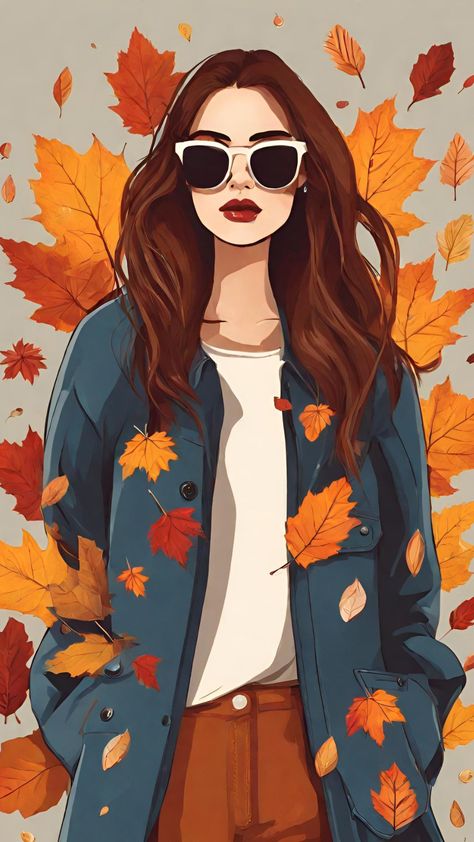 Fall | Style | Girl | Outfit | Fashion | Autumn Clothes Drawing, November Illustration Fall, Thanksgiving Fashion Illustration, Pumpkin Girl Drawing, Fall Drawings Autumn Girl, Autumn Girl, Fall Style Guide, Thanksgiving Art, Cartoon Girl Drawing