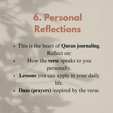 ✨ How to Start Quran Journaling ✨ Quran journaling is a beautiful way to connect deeply with the words of Allah and reflect on their meaning in your life. 🌸 Here’s how you can begin: 1️⃣ Set your intention – Start with a sincere heart and the purpose to learn and grow closer to Allah. 2️⃣ Gather your tools – Your Quran, a journal, and some pens are all you need to get started. 3️⃣ Choose a structure – Focus on daily verses, themes, or go through the Quran chapter by chapter. 4️⃣ Reflect & W... Quran Journaling, Closer To Allah, Daily Verses, Learn And Grow, The Quran, A Journal, Daily Life, The Words, Quran