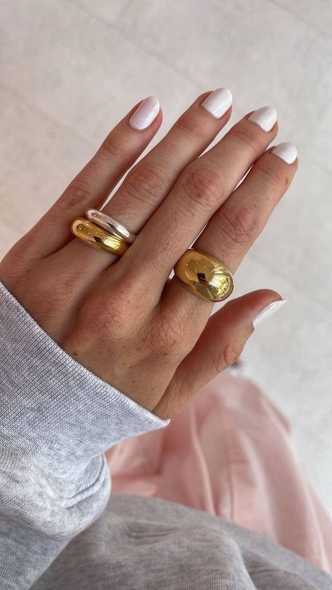 Chunky Gold Rings, Rings For Women Gold, Gold Rings For Women, Simple Rings, Chunky Silver Rings, Thick Ring, Statement Accessories, Dome Ring, Golden Ring