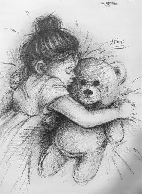 Little girl hugging teddy bear sketch Hugging Teddy Bear, Teddy Bear Sketch, Teddy Bear Drawing, Bear Sketch, Bear Drawing, Sketch Drawing, Teddy Bear, Sketch