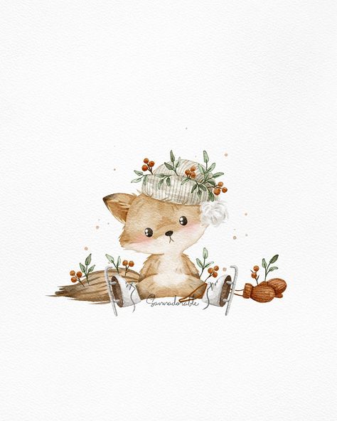 Instagram New Year Illustration, Christmas Drawing, Easy Watercolor, Baby Art, Christmas Illustration, Cute Animal Drawings, Watercolor Animals, Watercolor Cards, Welcome Home