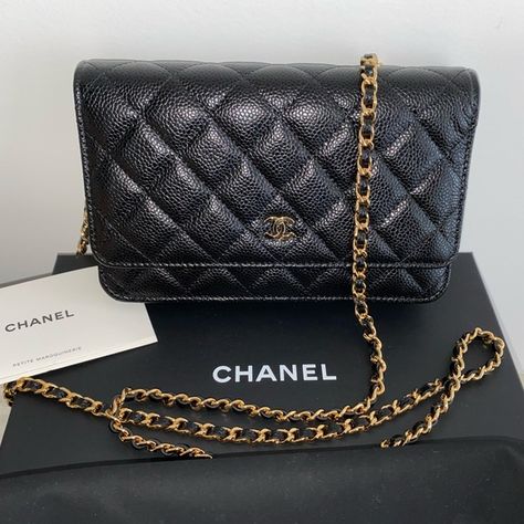 Brand new Chanel Wallet on chain WOC black caviar leather gold hardware Chanel Woc Caviar, Wallet On Chain Chanel, Chanel Wallet On Chain, Chanel Woc, Wallet On Chain, Black Caviar, Chanel Wallet, Chanel Boy, Chanel Handbags