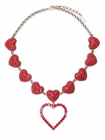 Farfetch Moschino Crystal heart-embellished Necklace - Farfetch | ShopLook Red Necklace, Crystal Heart, Lobster Claw, Moschino, Crochet Necklace, Diamond Necklace, Embellishments, Silver Tone, Jewelry Accessories