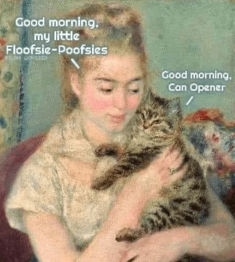 Cat Saying Good Morning, Morning Cats Funny, Good Morning Cats Funny, Good Morning Cats, Saying Good Morning, Cat Lady Humor, Kitty Corner, Cat Sanctuary, Art Jokes