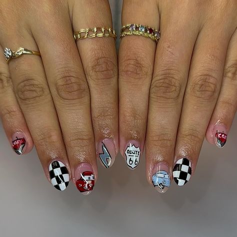 Omg 🥹🥹 Cars is definitely top 5 fav disney movies Builder Mani freestyle fill bundle : $75 Total : $75 Cars Nails Disney, Cars Nails, Racing Nails, Movie Nails, Disney Nails, Cars Movie, Pixar Cars, Disney Cars, Nails Ideas