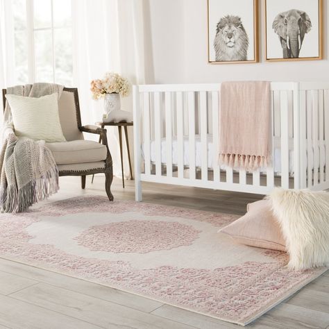 Girl Nursery Room, Jaipur Living, Nursery Baby Room, Pink Area Rug, Traditional Area Rugs, White Rug, White Area Rug