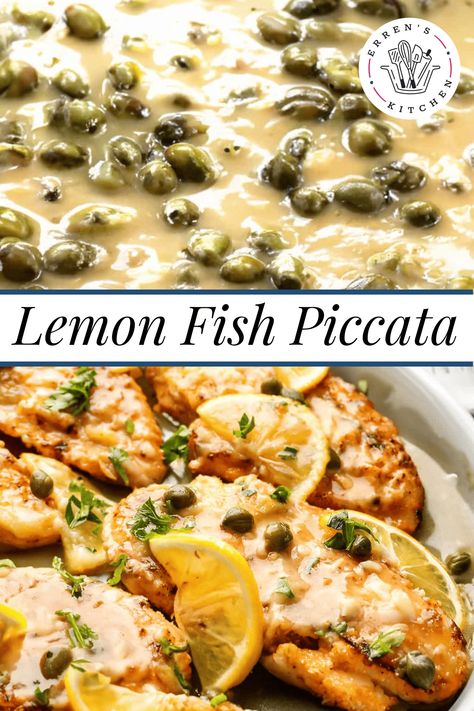 White Fish With Capers, Lemon Picatta Fish, Halibut With Capers, Fish Capers Lemon Recipe, Salmon Piccata With Lemon Garlic Sauce, White Fish Piccata, Lemon Sole Piccata, Sea Bass With Lemon Caper Sauce, Fish With Capers And Lemon