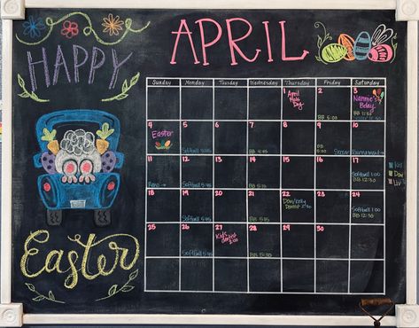 Easter Calendar Ideas, April Chalkboard Calendar Ideas, Chalkboard Calendar Ideas, Chalk Calendar, Feb Calendar, Calender Ideas, Easter Calendar, Calendar Doodles, Calendar Decal