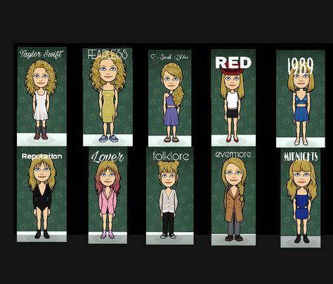 i turned the taylor swift eras into bitmojis! Taylor Swift Toca Boca, Taylor Swift Inspired Bitmoji Outfits, Taylor Swift Snapchat Bitmoji, Taylor Swift Bitmoji Outfit, Taylor Swift Emoji Combos, Taylor Swift Bitmoji, Taylor Swift Snapchat, Taylor Swift Oufit, Taylor Swift Emojis