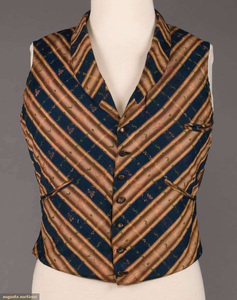 Waistcoat, cotton, no location available, ca. 1845 1830s Waistcoat, 1800 Clothing, Victorian Waistcoat, 1800s Clothing, Waistcoat Pattern, Tuxedo Vest, 1900s Fashion, Class Outfit, Silk Vest