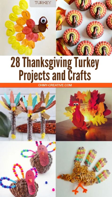 Thanksgiving is one of those holidays where you can do cute turkey craft with the kids. These 28 Thanksgiving Turkey Projects and crafts will give you lots of ideas the family will enjoy! OHMY-CREATIVE.COM #thanksgivingcrafts #thanksgivingideas #thanksgivingprojects #turkeycrafts #turkeycraftsforpreschoolers #turkeycraftsfortoddlers #turkeyprojects #turkeycraftsforkids Kids Thanksgiving Art, Kids Thanksgiving Art Projects, Turkey Crafts For Kids, Thanksgiving Art Projects, Thanksgiving Table Settings Simple, Turkey Crafts Kids, Turkey Project, Thanksgiving Turkey Craft, Thanksgiving Projects