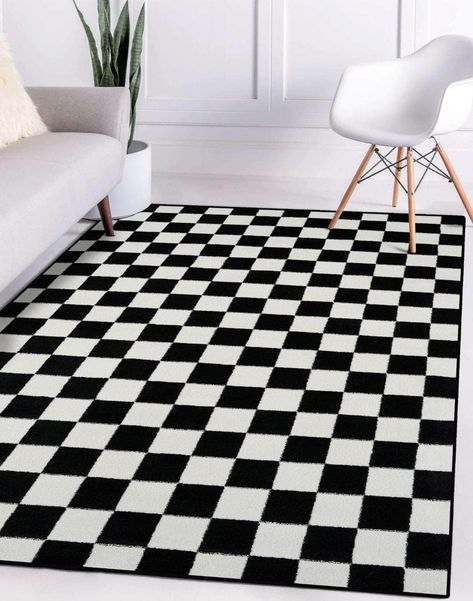 Luxe Weavers Modern Checkered Area Rug Black 5x7 Stain Resistant Carpet for Living Room Checked Carpet, Black Checkered Rug, Black Aesthetic Room, Checkered Rugs, Checkered Black And White, Colored Furniture, Cubby Hole, 5x7 Area Rug, Checkered Rug