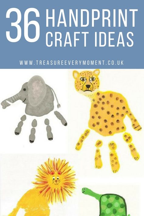 CHILDREN: 36 Handprint Craft Ideas | Treasure Every Moment Hand Print Animals, Baby Handprint Crafts, Hand Print Art, Baby Handprint, Handprint Craft, Footprint Art, Handprint Crafts, Handprint Art, Toddler Art