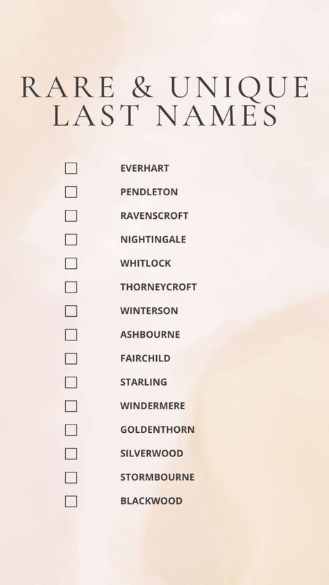 Printable List of Rare and Unique Last Names PDF Rich Last Names For Characters, Powerful Surnames, Rich Surnames, Fantasy Last Name Ideas, Powerful Last Names, Elegant Last Names, Rich Last Names, Royal Last Names, Last Names Aesthetic