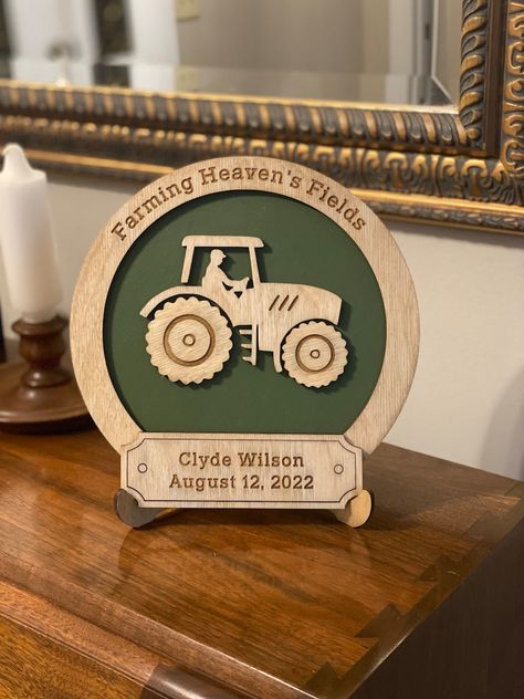 In memory of a Farmer gift Laser Engraved Memorial Gift, Memorial Plaque Ideas, Father Loss, Memorial Gift Ideas, Memorial Items, Memorial Plaques, Loss Of Father, Stain Wood, Personalized Plaques