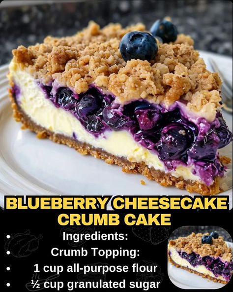 Blueberry Cheesecake Crumb Cake Blueberry Cheesecake Crumb Cake, Blueberry Cheesecake Crumble, Blueberry Crumble Cheesecake, Cheesecake Crumb Cake, Ny Cheesecake Recipe, Blueberry Crunch, Ny Cheesecake, Crumble Cheesecake, Baked Meatloaf