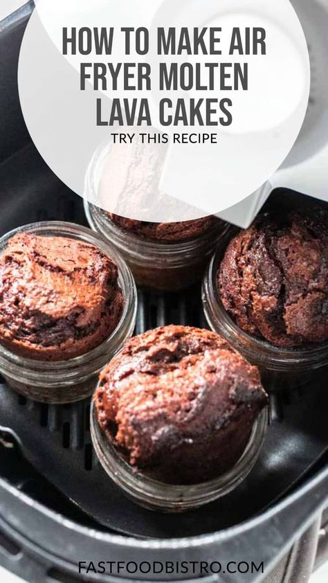 Cakes In The Air Fryer, Ninja Dessert Recipes, Air Fryer Chocolate Lava Cake, Air Fryer Lava Cake Recipes, Airfryer Souffle, Airfryer Lava Cake, Chocolate Air Fryer Desserts, Air Fryer Recipes Cakes, Air Fryer Souffle