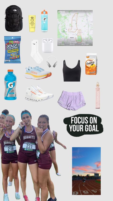 Cross Country Practice Outfits, What To Bring To A Cross Country Meet, Cross Country Outfits Running, Cross Country Bag Essentials, Cross Country Essentials, Running Essentials Aesthetic, Cross Country Meet Packing List, Track And Cross Country, Runner Essentials