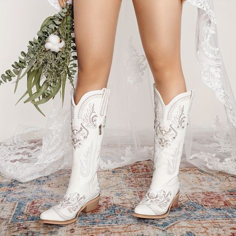 Faster shipping. Better service Sparkly Cowgirl Boots, Sparkly Cowgirl, Cowboy Boots For Women, Classic Embroidery, White Cowboy Boots, Womens Cowgirl Boots, Wedding Boots, Country Boots, White Shoes Women