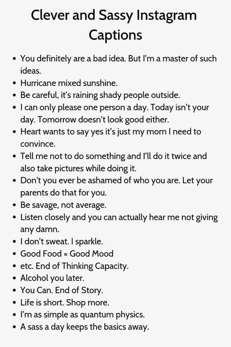 Sassy Instagram Captions Clever Instagram Captions, Captions Sassy, Sassy Instagram Captions, Instagram Caption Lyrics, Caption Lyrics, One Word Instagram Captions, Funny Instagram Captions, Witty Instagram Captions, Short Instagram Captions