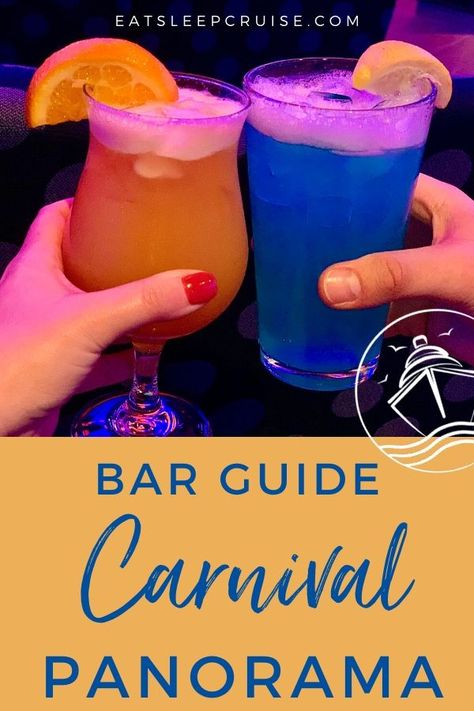 We always sample at least one drink from every venue onboard a cruise ship in a week-long pub crawl. Not sure where to start? Our Carnival Panorama Bar Guide includes all of the details, photos, and bar menus to help you make the difficult decisions. #cruise #cruiseship #cruisedrinks #CarnivalPanorama #eatsleepcruise Carnival Panorama Cruise Ship, Carnival Panorama, Mexican Cruise, Cruise Drinks, Cruising Tips, Mexican Riviera, Cruise Food, Tequila Bar, Cruise Pictures