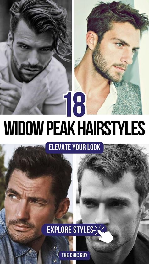 Top Widow Peak Hairstyles Every Man Should Try in 2024! Men Haircut Widows Peak Short Hairstyles, Men’s Hairstyles Widows Peak, Haircut For Men With Widows Peak, Men’s Classic Hairstyles, Haircuts For Widows Peak Men, Mens Combover Hairstyles, Widow Peak Hairstyles Mens, Hairstyles For Men With Receding Hair, Men’s Hairstyles With Widows Peak