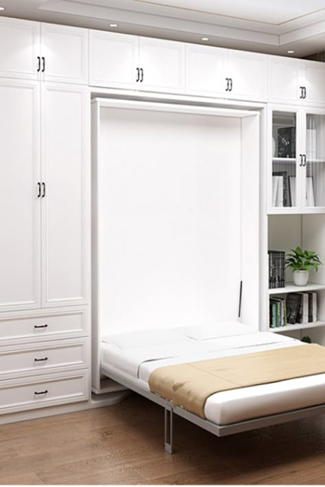 Wall Murphy Bed, Murphy Bed Office, Guest Bedroom Office, Guest Bedroom Home Office, Bed With Wardrobe, Space Saving Furniture Bedroom, Guest Bedroom/office, Space Saving Bedroom, Murphy Wall Beds