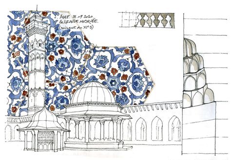 Syrian Architecture, Archi Sketches, Buildings Illustration, Islamic Geometry, Pen Sketches, Architecture Blueprints, Ap Studio Art, Islamic Patterns, Architecture Drawing Art