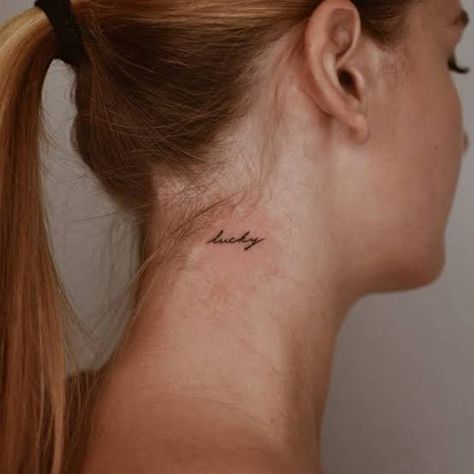 Lucky Tattoo Word, Lucky Tattoo, Word Tattoos, Tattoo Placement, Tattoos