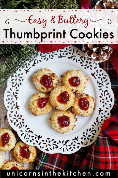 Coconut Thumbprint Cookies Recipe, Coconut Thumbprint Cookies, Best Thumbprint Cookies, Canadian Recipes, Raspberry Thumbprint Cookies, Coconut Cookies Recipes, Thumbprint Cookies Recipe, Raspberry Coconut, Random Recipes