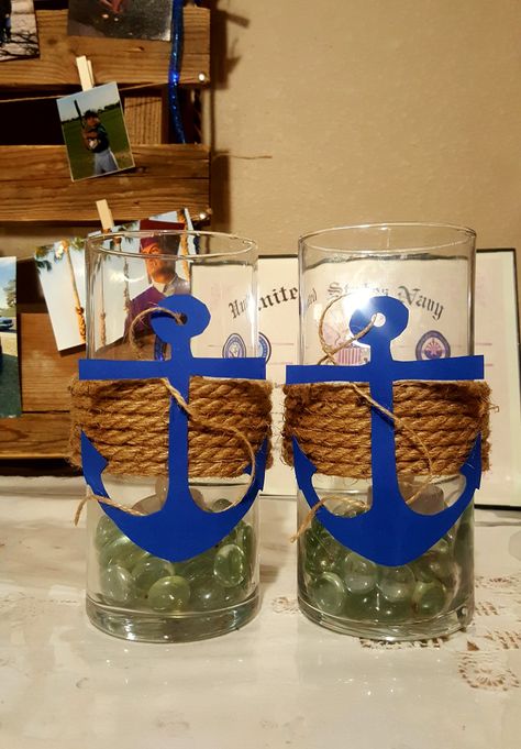 Naval Retirement Party Ideas, Us Navy Centerpiece Ideas, Navy Send Off Party Ideas, Navy Themed Birthday Party, Navy Farewell Party Ideas, Naval Academy Graduation Party, Coast Guard Themed Party, Navy Retirement Centerpieces, Navy Retirement Party Ideas