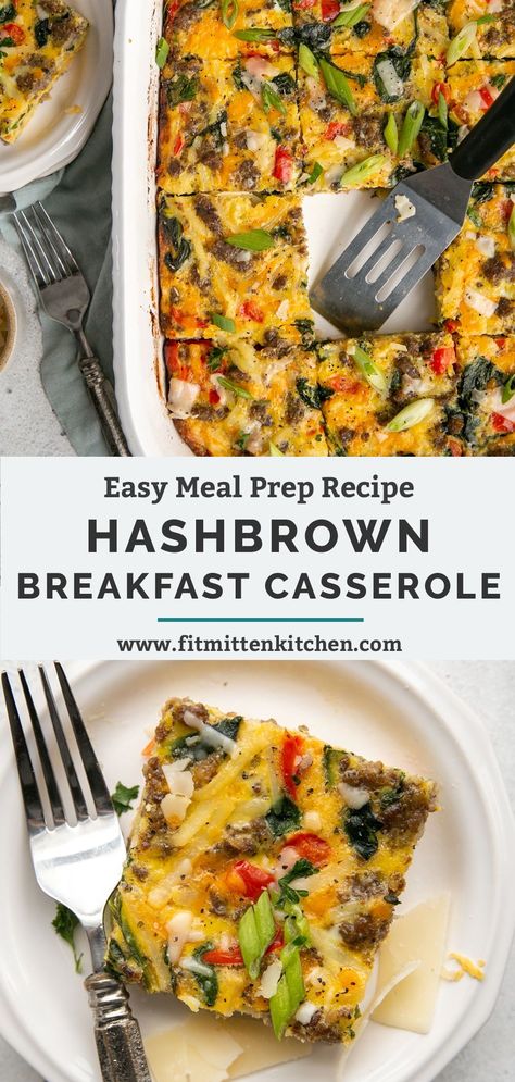 This Hashbrown Breakfast Casserole is packed full of breakfast sausage, shredded hash browns and tons of veggies to make you feel good. Cheesy, hearty and super savory, it’s everything you want for breakfast, brunch or a protein snack. Meal prep friendly, too. Clean Meal Prep Breakfast, Whole 30 Hashbrown Breakfast Casserole, Whole 30 Breakfast Casserole Sausage, Breakfast Casserole For Meal Prep, Breakfast Meal Prep Casserole, Breakfast Casserole Gluten Free Dairy Free, Hash Brown Meal Prep, Breakfast Casserole Camping, Healthy Overnight Breakfast Casserole