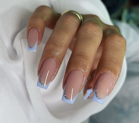 French Nails Colors, Blue Nail Designs 2024, French Nails Blue, Baby Blue French Tip, Nail Ideas Blue, Just Quotes, Motivation For The Day, Blue French Nails, Nails Blue And White