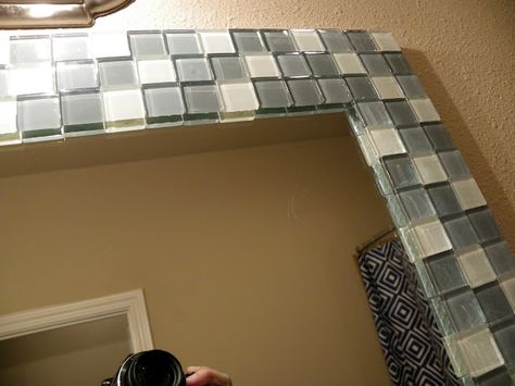 Mirror Diy Tile Mirror, Tile Mirror Frame, Mirror Framing, Mirror Tutorial, Frame Bathroom, Tile Mirror, Bathroom Mirrors Diy, Bathroom Mirror Frame, Mirror Frame Diy