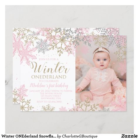 Winter ONEderland Snowflake Photo Invite Winter Onederland First Birthday, First Birthday Pink, Snowflake Invitations, Glitter Snowflakes, Pink Snowflake, First Birthday Photo, Snowflake Photos, 1st Birthday Party Invitations, Photo Birthday Invitations