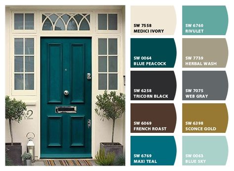 ColorSnap by Sherwin-Williams – ColorSnap by lpanula Dark Teal Siding, Teal Entry Door, Teal Exterior Door, Sherwin Williams Door Colors, Dark Teal Front Door, Sherwin Williams Teal, Temple Exterior, Teal Front Door, Teal Front Doors