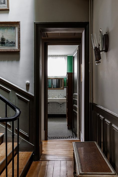 A Paris house untouched for 75 years, transformed into a bright, treasure-filled family home | House & Garden Paris House, Garden Uk, Small Table And Chairs, Hallway Colours, Parisian Decor, French Apartment, Checkerboard Floor, Ceramic Pendant Light, Mews House